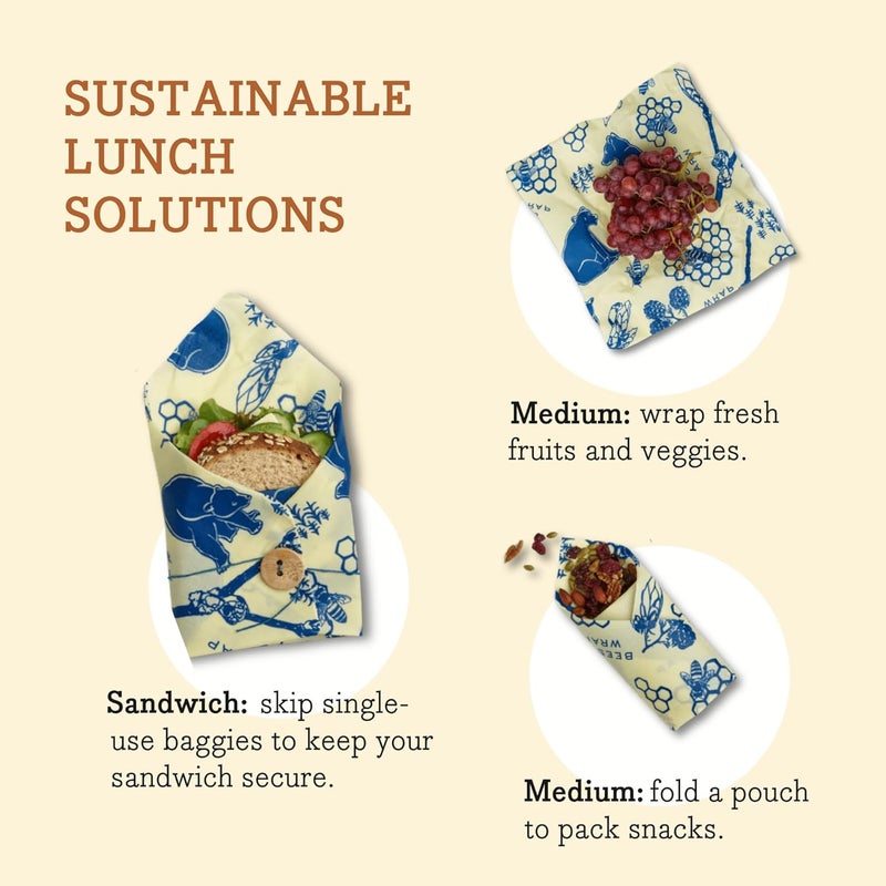 Bee's Wrap Beeswax Wraps for Food - Bees + Bears 3 Pack (2M 1 Sandwich) Made in USA Reusable & Organic Food Wraps, Sandwich Wrap - Eco-Friendly Alternative to Aluminum Foil & Plastic Wrap - Image 4